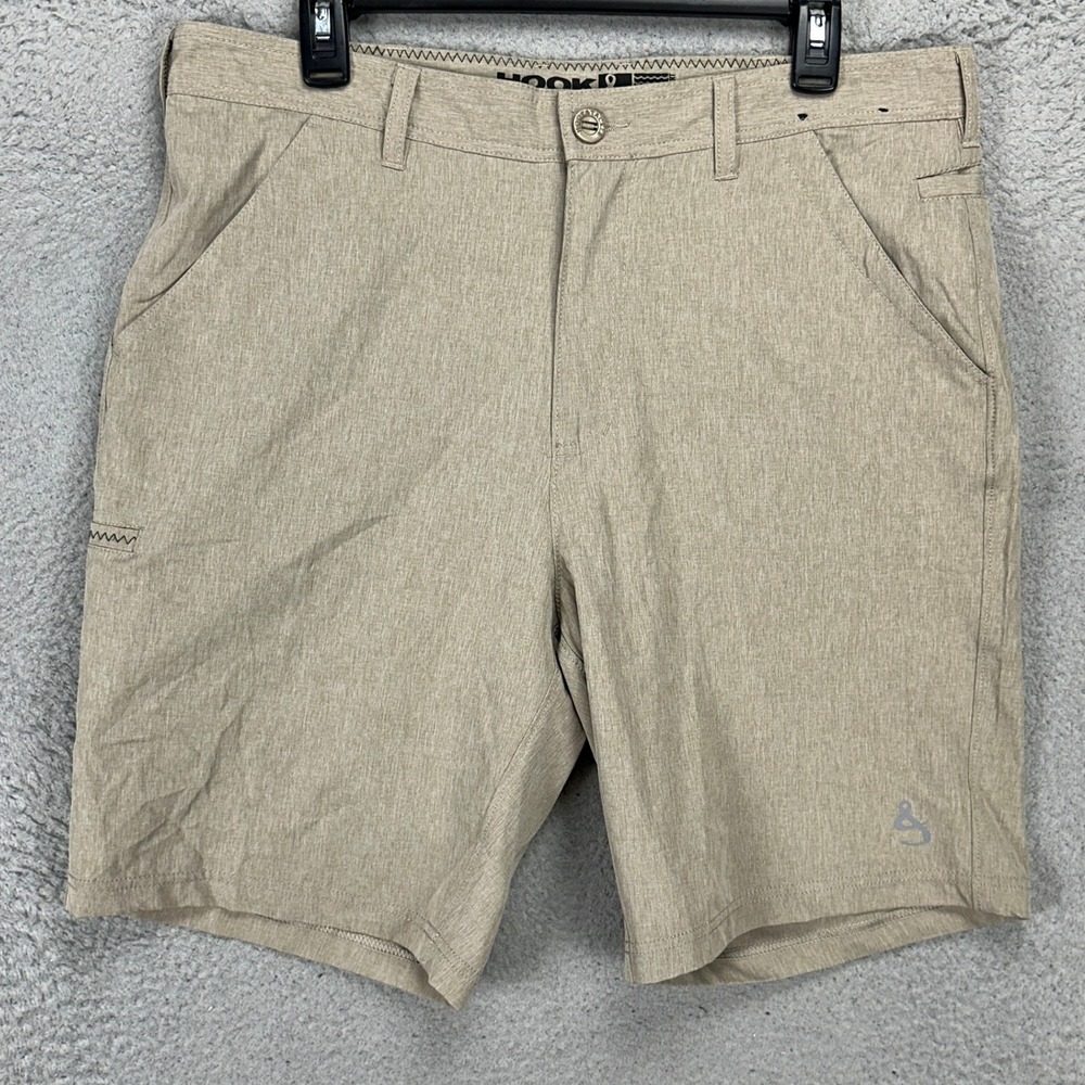 Hook Tackle Hi-Tide Men Hybrid Shorts 34 Tan Performance Stretch Fishing Outdoor